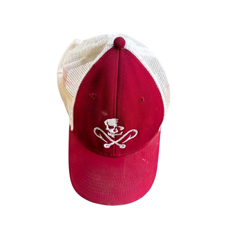 Salt Life Maroon White Skull Fishing Hooks Mesh Trucker Snapback Hat Cap
